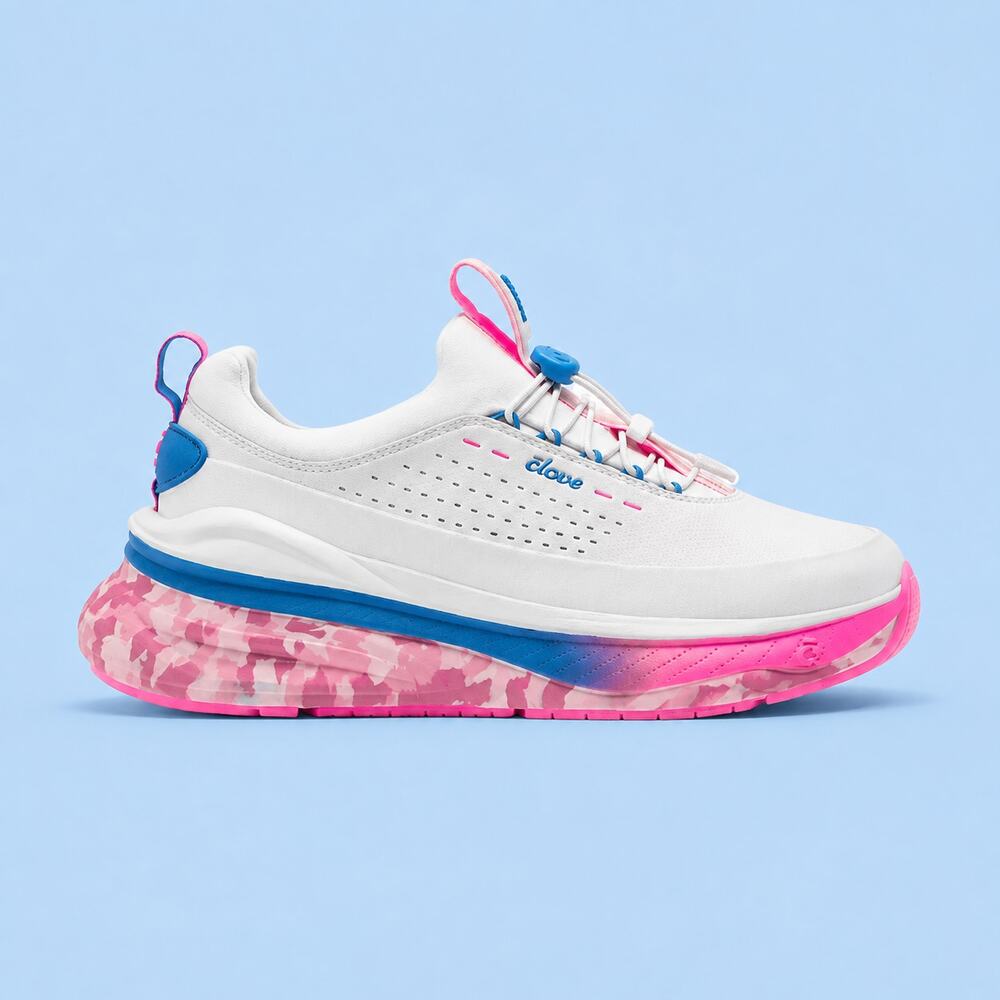 Cloze Women's White Sneaker with Pink & Blue Detail